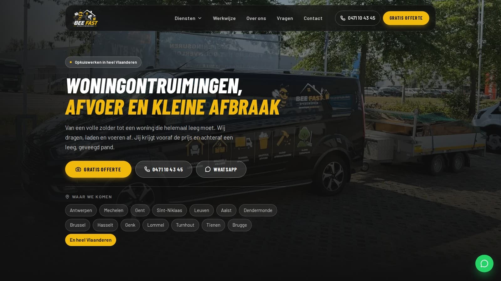 De website van Bee Fast Opkuiswerken